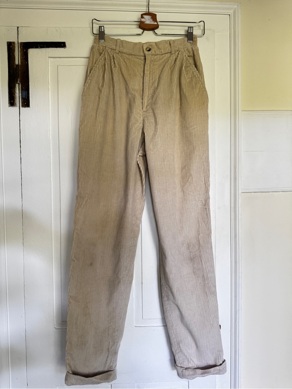 Vintage J. Peterman Ivory Pleated Corduroy Trousers High Waist Sz 6